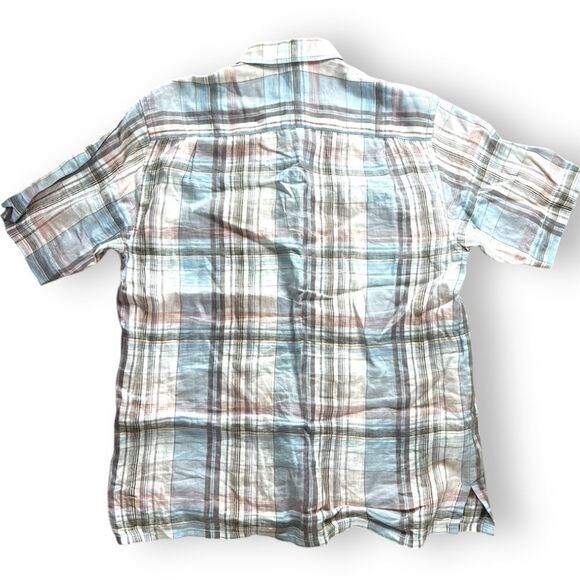 Tommy Bahama Relax Linen Plaid Shirt Size M Brown & Cream Short Sleeve Casual - Picture 2 of 14